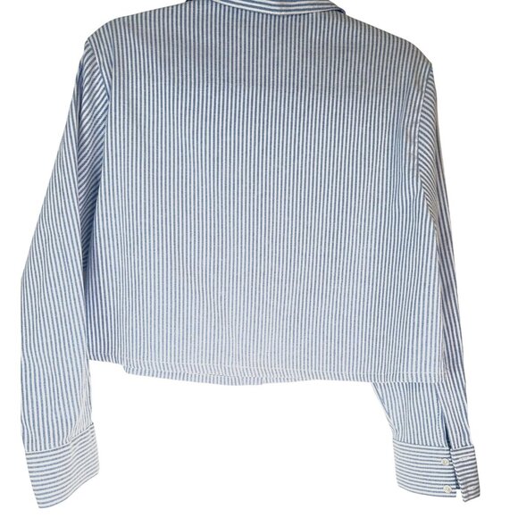 2/$30 ZARA Womens Small Blue & White Striped Long Sleeve Cropped Shirt - Picture 3 of 12
